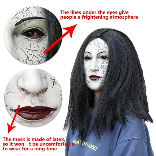 Cubierta De Cara De Mujer Espeluznante De Halloween Con Pelucas De Pelo Largo Cubierta De Cara De Cabeza Completa De Fantasma De Mujer De Miedo Accesorios De Disfraz De Cosplay De ANGGREK Otros