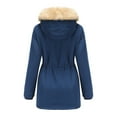 thumbnail image 4 of IROINNID Women's Mid-Length Hoodie Parka Coat Solid Color Long Sleeve Warm Long Coat Jacket Slim Winter Outwear, Blue, 4 of 8