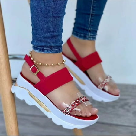 

JNGSA Sparkly Sandals For Women Sandalias Para Mujer Summer Ladies Women Flat Thick Soled Shoes Fashion Casual Beach Sandals Flat Sandals