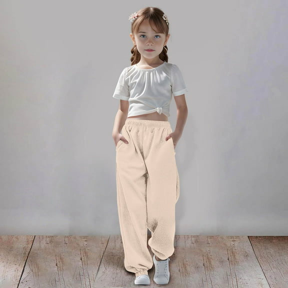 SNKSDGM Baby Girl Pants 12 Months Medium and Large Children Casual Girls Solid Color Drawstring Sweatpants 13-14 Years