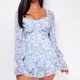 thumbnail image 5 of Gibobby Pantalones holgado Pantalones cortos peplum y de manga larga con cuello cuadrado de moda sin espalda sexy floral para mujer(Azul, S), 5 of 5