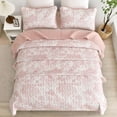 thumbnail image 3 of Quilt Set King Size, 3 Pieces Pink Floral Plants Printed Bedspread Coverlet Set Soft Lightweight Microfiber Botanical Bedding Set for All Season (104"x90"), 3 of 14