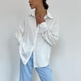 thumbnail image 2 of Women's Oversized Blouse Satin Silk Button Down Shirts Casual Loose Collared T Shirts Long Sleeve Office Work Tunic Tops, 2 of 5