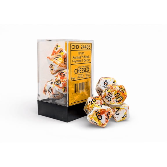 Chessex: Brush Dice: Sunrise/Black Polyhedral 7-Die Set