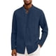 thumbnail image 1 of Ceisia Men's Relaxed Fit Linen Blend Stand Collar Shirt, Solid Color Long Sleeve Casual Button-Up Top Gifts, 1 of 6