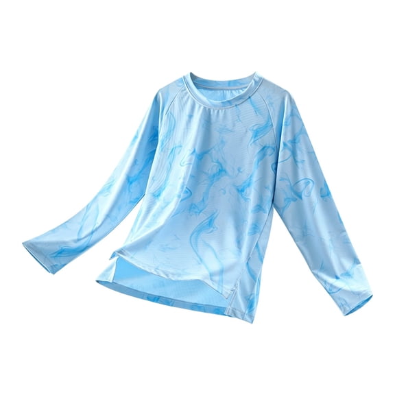 WOYY Long Sleeve Athletic T-Shirt for Boys Summer Breathable Tee Activewear, Blue, Sizes 3-12