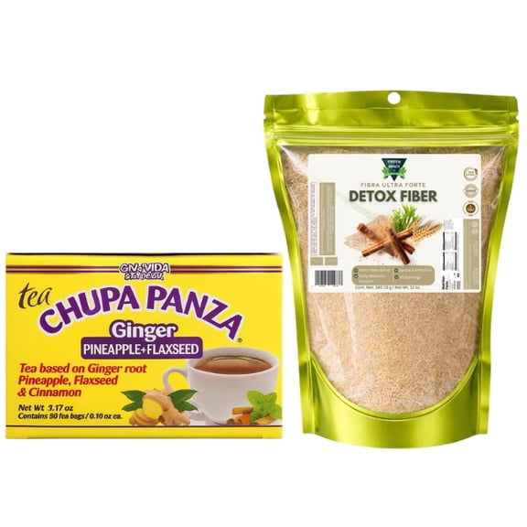 Chupa Panza Digestive Wellness Bundle – Herbal Ginger Pineapple Tea   Plant-Based Fiber Powder 12 oz, Daily Fiber & Herbal Support Combo