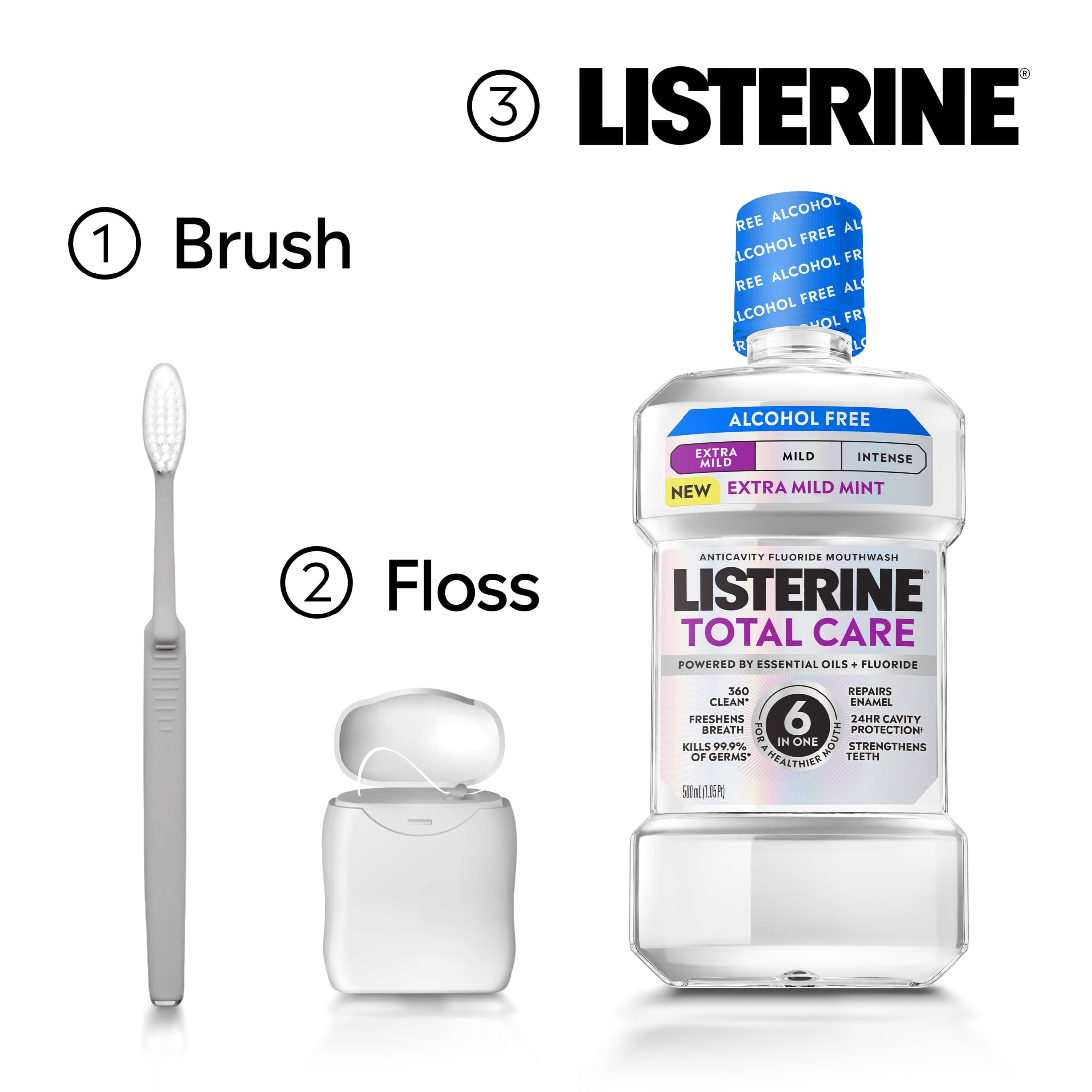 Listerine Total Care Extra Mild Alcohol-Free Anticavity Mouthwash 1L