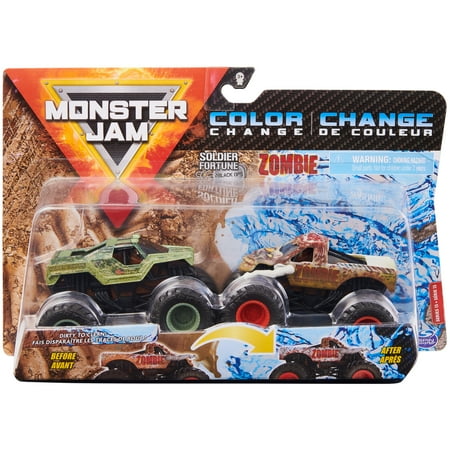 Monster Jam, Official Soldier Fortune Black Ops vs. Zombie Color-Changing Die-Cast Monster Trucks, 1:64 Scale