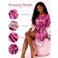 thumbnail image 5 of DAKIMOE Silk Satin Robes for Women Short Lace Trim Womens Robe Bride Bridesmaid Party 3/4 Sleeve Sexy Short Bath Robe Comfy Sleepwear Loungewear Nightwear, Lace Rose, M, 5 of 8