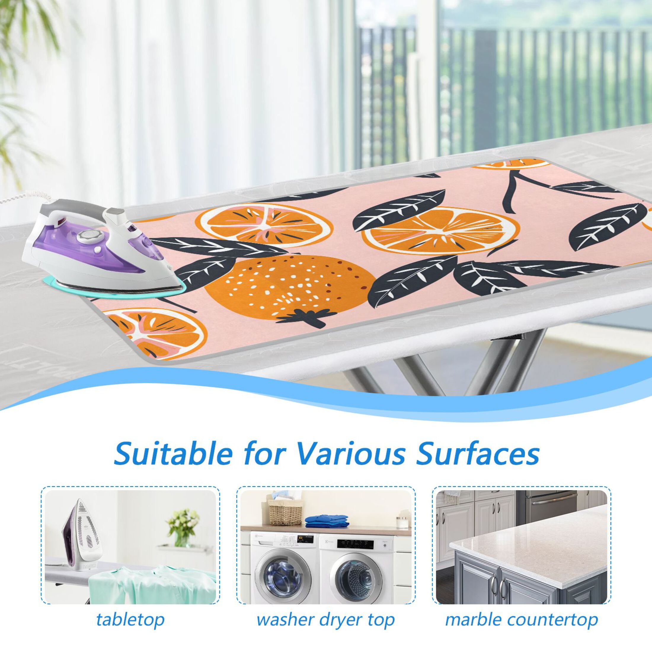 Oranges Leaves Ironing Mat Blanket Portable Travel Ironing Pad Heat Resistant Pad 47.2" x 27.6”