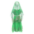 thumbnail image 4 of TTAO 4Pcs Belly Dance Set for Girls Sequins Crop Top Skirt with Hip Scarf Headwear Indian Dance Outfits Green 2-3, 4 of 5