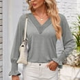 thumbnail image 6 of ATOYSOY V Neck Pullovers Loose Lace Crochet Shirts for Women Casual Elegant Cotton Linen Outwear Fall Patchwork Tops Ruffle Long Sleeve Business Tees Trendy Clearance Gray L, 6 of 8