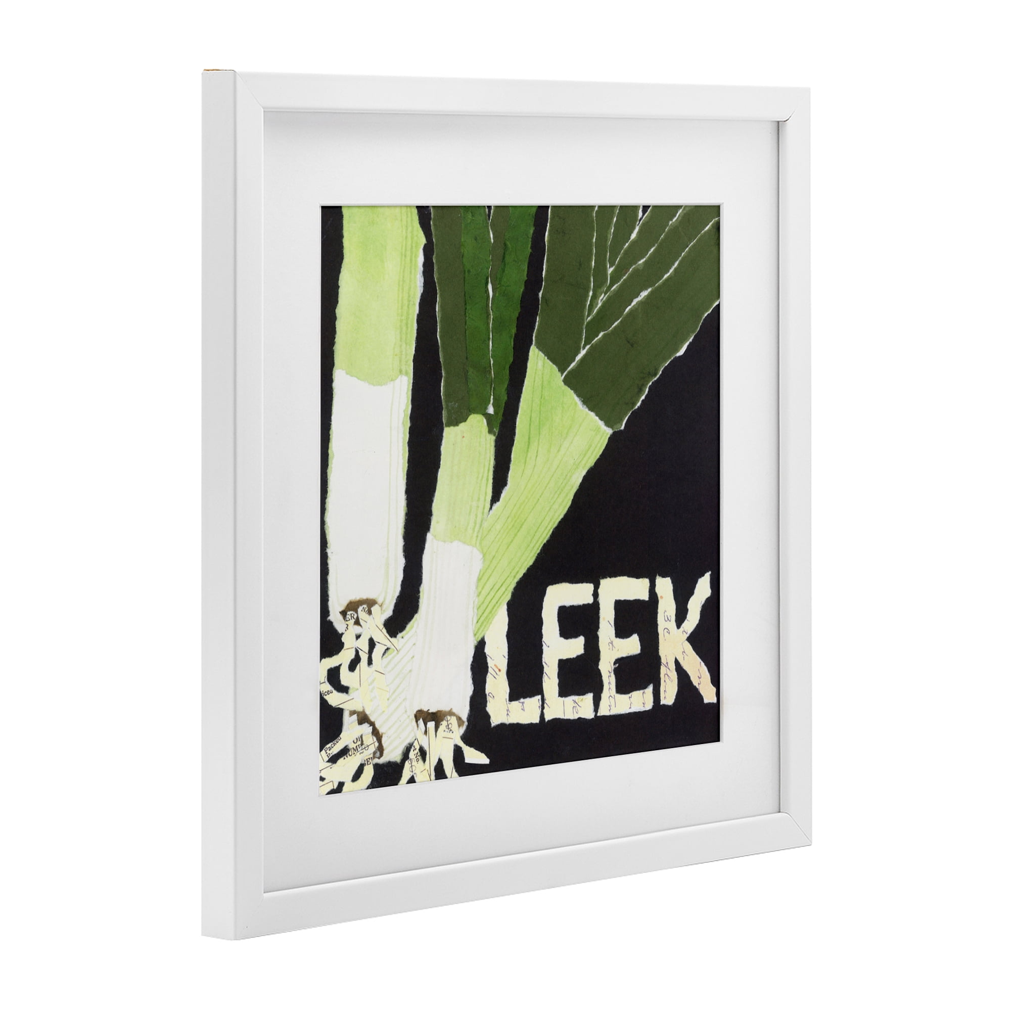 Stupell Industries Collaged Leek Vegetable White Framed Print Under Glass, design by Nancy Overton