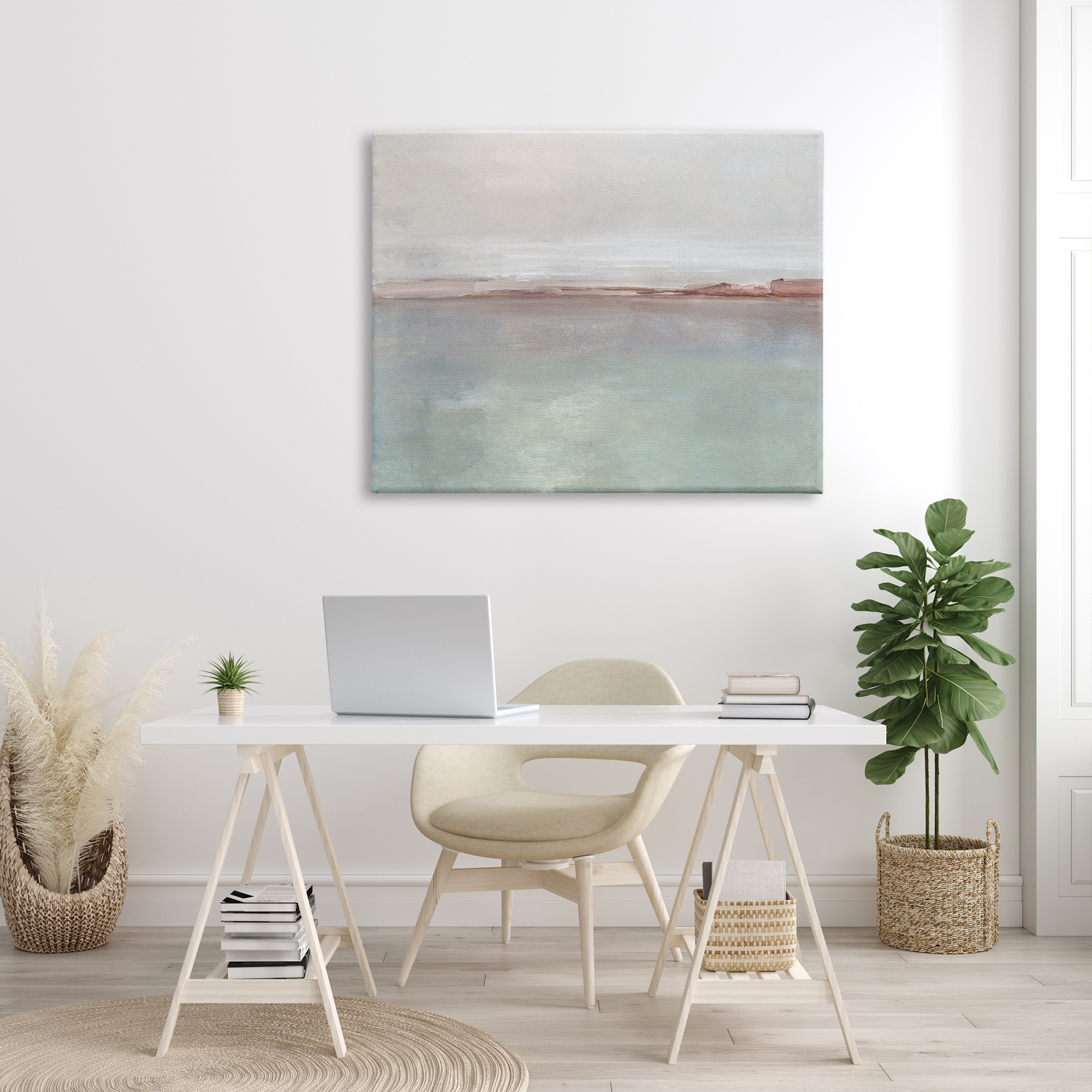 Stupell Indtries Abstract Coastal Landscape Soft Grey Brown Horizon,48 x 36,Design by Sally Swatland