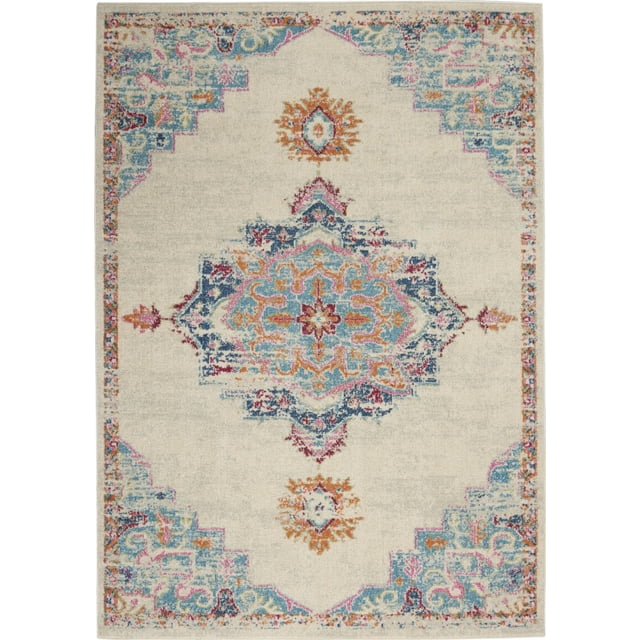homeroots home decor 385571 4’ x 6’ Gray Distressed Medallion Area Rug
