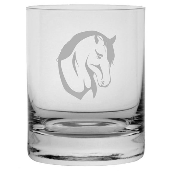 Paint Face Horse Themed Etched 10.25oz Crystal Rocks Whisky Glass