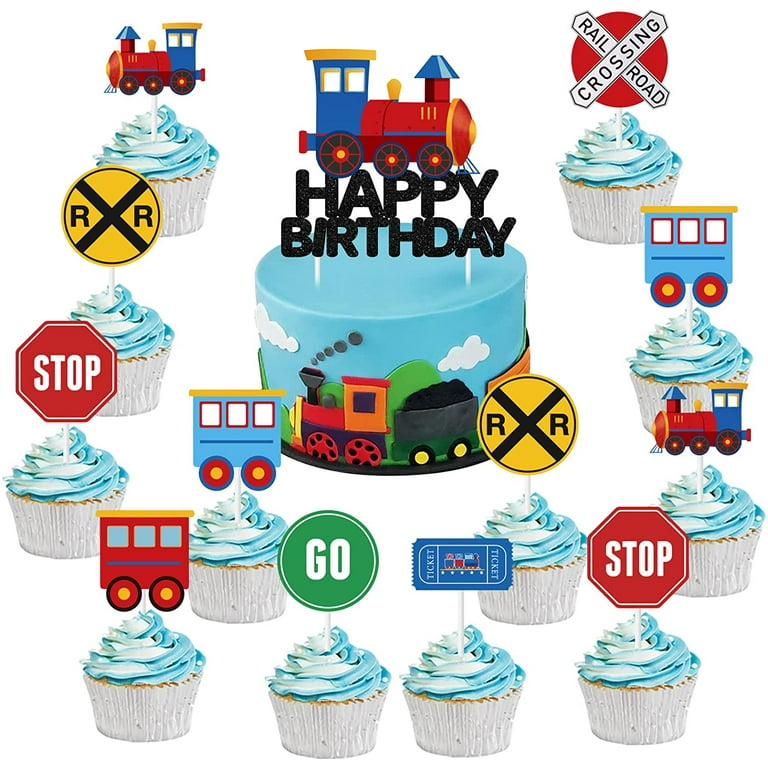 Train Cake Toppers for Boys, 25 Pcs Traffic Happy Birthday Cupcake ...