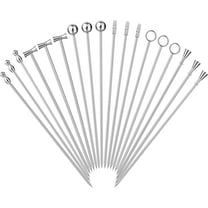 18 PCS Reusable Cocktail Picks, 6 Styles Martini Garnish Skewers, 4.3 Inches Long Stainless Steel Cocktail Toothpicks, Cocktail Sticks for Olives Appetizers Fruit