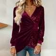 thumbnail image 1 of Uootdi Plus Size Sequin Tops for Women Sparkly Glitter Bow Crewneck Long Sleeve Shirts Evening Party Night Top Going Out Pullover Gift, 1 of 6