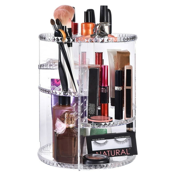 Organizador de Maquillaje y Joyería Lo Necesito Acrílico con Rotación 360° y Altura Ajustable (Transparente)