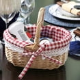 thumbnail image 3 of CreantiveArrowy Hand-woven picnic basket linen storage basket oval gift rattan storage basket (small size, natural daisy) Size: 28*26*20CM, 3 of 13