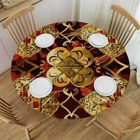 

Victorian Old Fashioned Traditional Kitchen Washable Polyester Tabletop Cover Antique Washable Round Table Covers for Banquets Or Restaurants Vermilion Orange