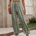 thumbnail image 5 of Zpanxa Wide Leg Pants Woman Slim Slightly Elastic Versatile Plaid Wide Leg Casual Pants Green L, 5 of 6