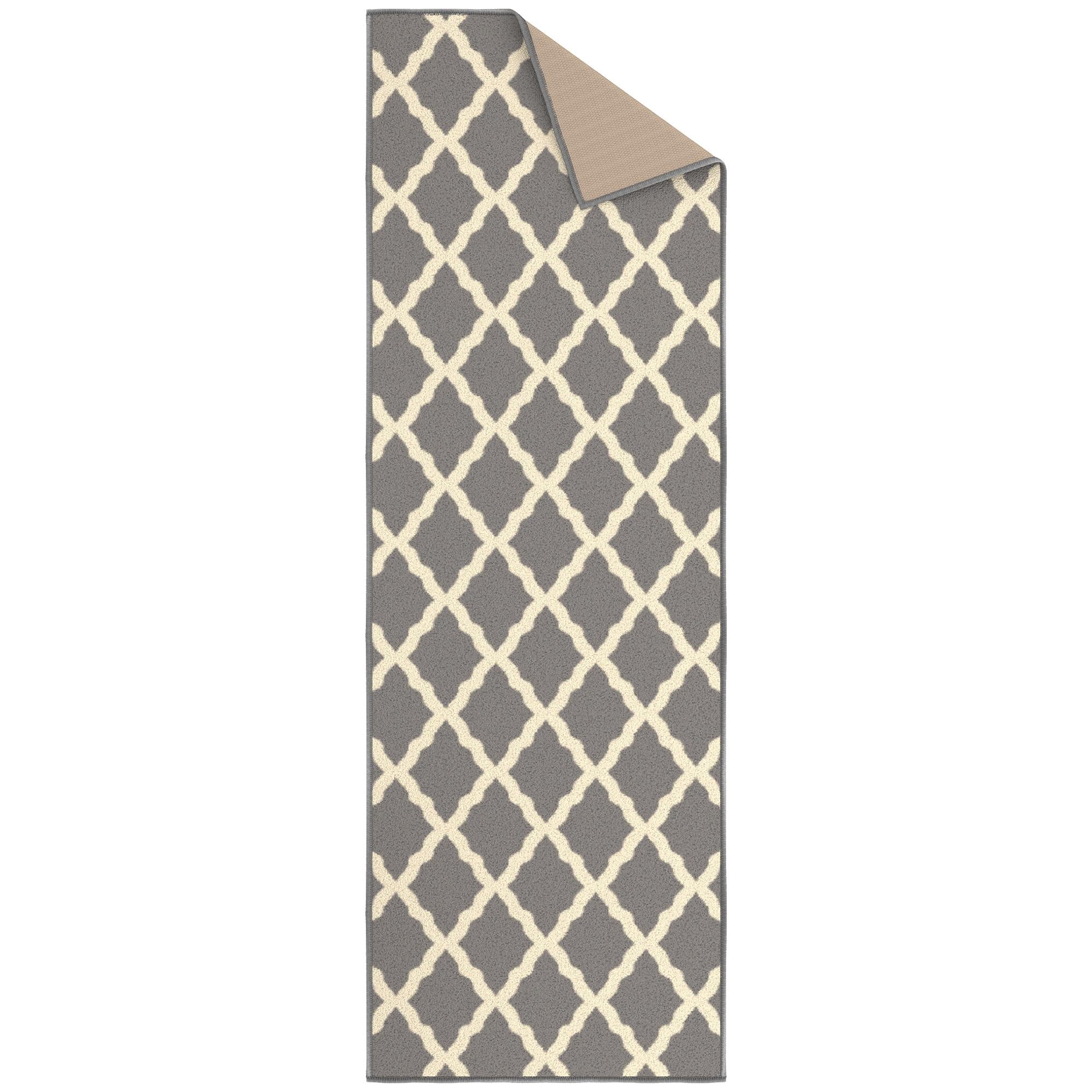 Ottomanson Trellis Bathroom Runner Rug 20" x 59" - Non Slip Low Pile Carpet, Gray
