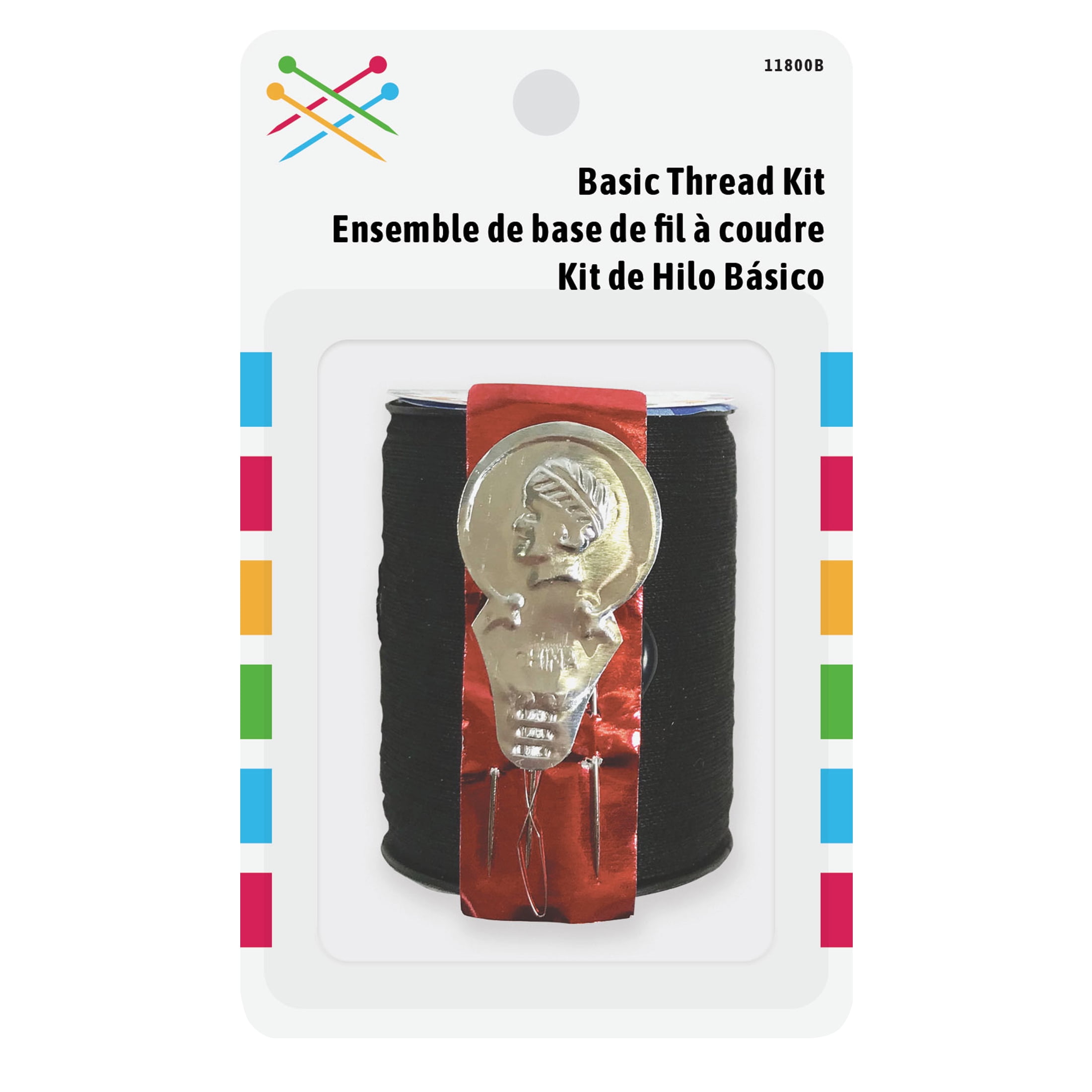 Black Basic Thread For Sewing And Repairing. Includes A Needle Threader And Needles
