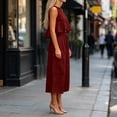 thumbnail image 4 of Guieoi Capri Pants for Women Plus Size with Pockets Cotton-Linen Sleeveless Set Tank Top + 7/8 Length Cropped Trousers Red S, 4 of 5
