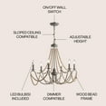 thumbnail image 4 of JONATHAN Y Rustica 6-Light 27" Adjustable Greige Metal/Wood Bead LED Chandelier, Grey/Natural, JYL9060A, 4 of 7