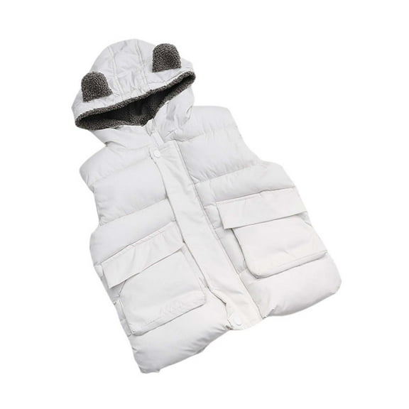 Odeerbi Toddler Boys Girls Fleece Lined Hooded Puffer Vest Winter Thermal Lightweight Down Gilet Vest Children's Warm Hooded Sleeveless Jacket Baby Clothes White