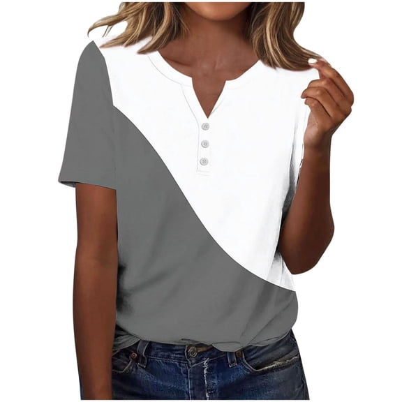 Women's Shorts Sleeve Tees Floral Split Neck T-Shirt Loose Print Casual Top Spring Summer Fashion Outfits XL