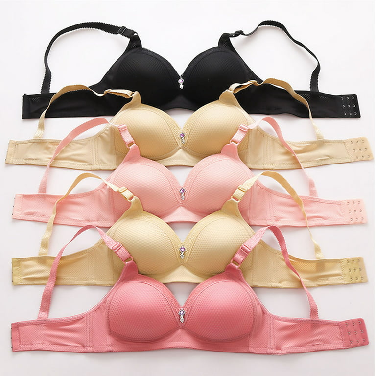 rygai Women Bra Gather with Pad Three-breasted Lace Solid Color