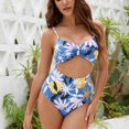 thumbnail image 3 of Traje de baño de una pieza fruncido Correa de espagueti Sin mangas Ahueca hacia fuera Traje de baño de una pieza con estampado floral suave Estampado floral S, 3 of 8