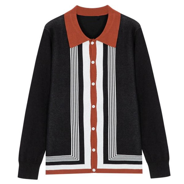 Dvkptbk Sweater Man Winter Long Sleeve Button Fastener Color Contrast Design Sweater Cardigan Clothes on Clearance