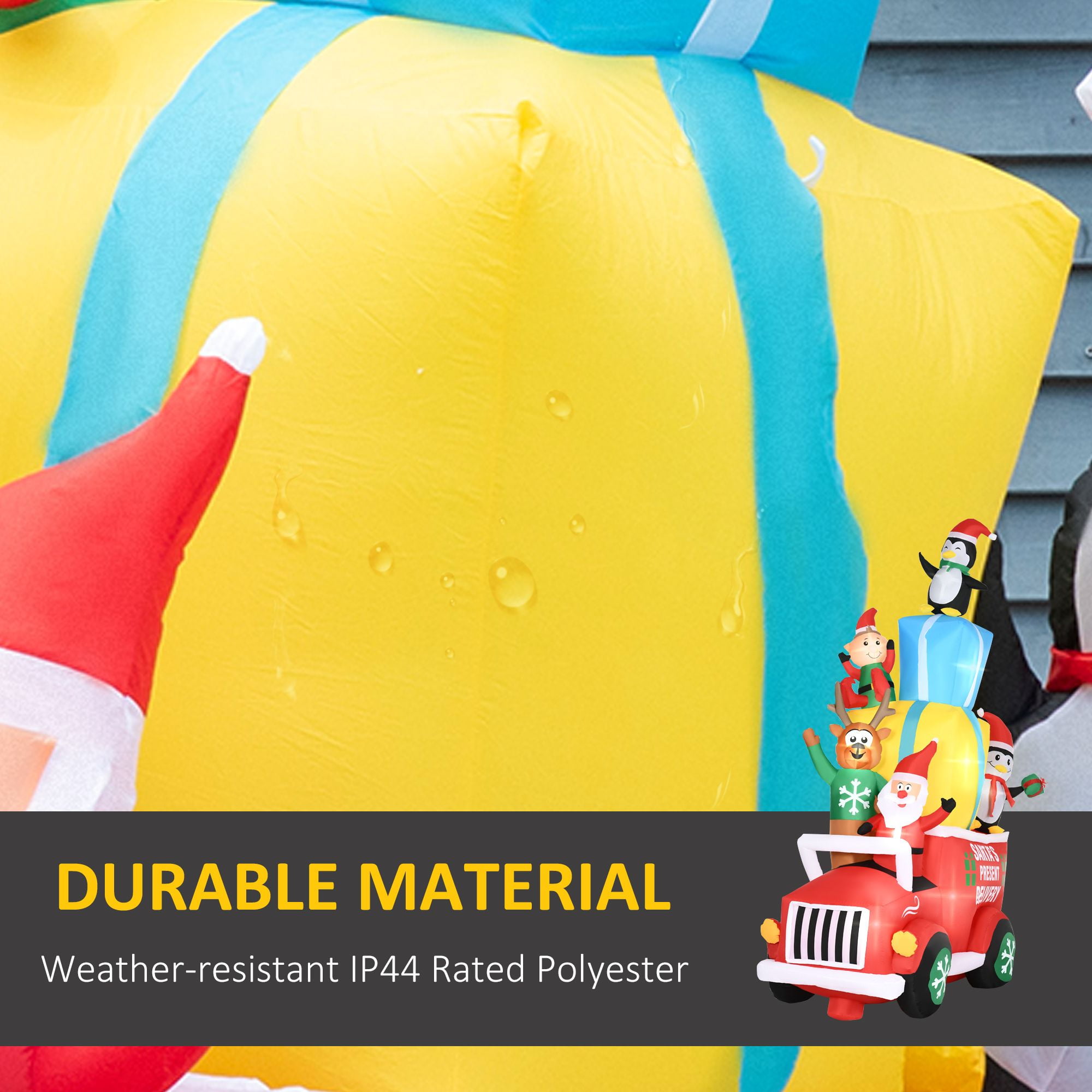 Christmas Inflatable Santa Claus Driving Gift Car with Elk, Elf and Two Penguins, 9 ft Blow-Up LED Yard Decoration for Garden and Lawn