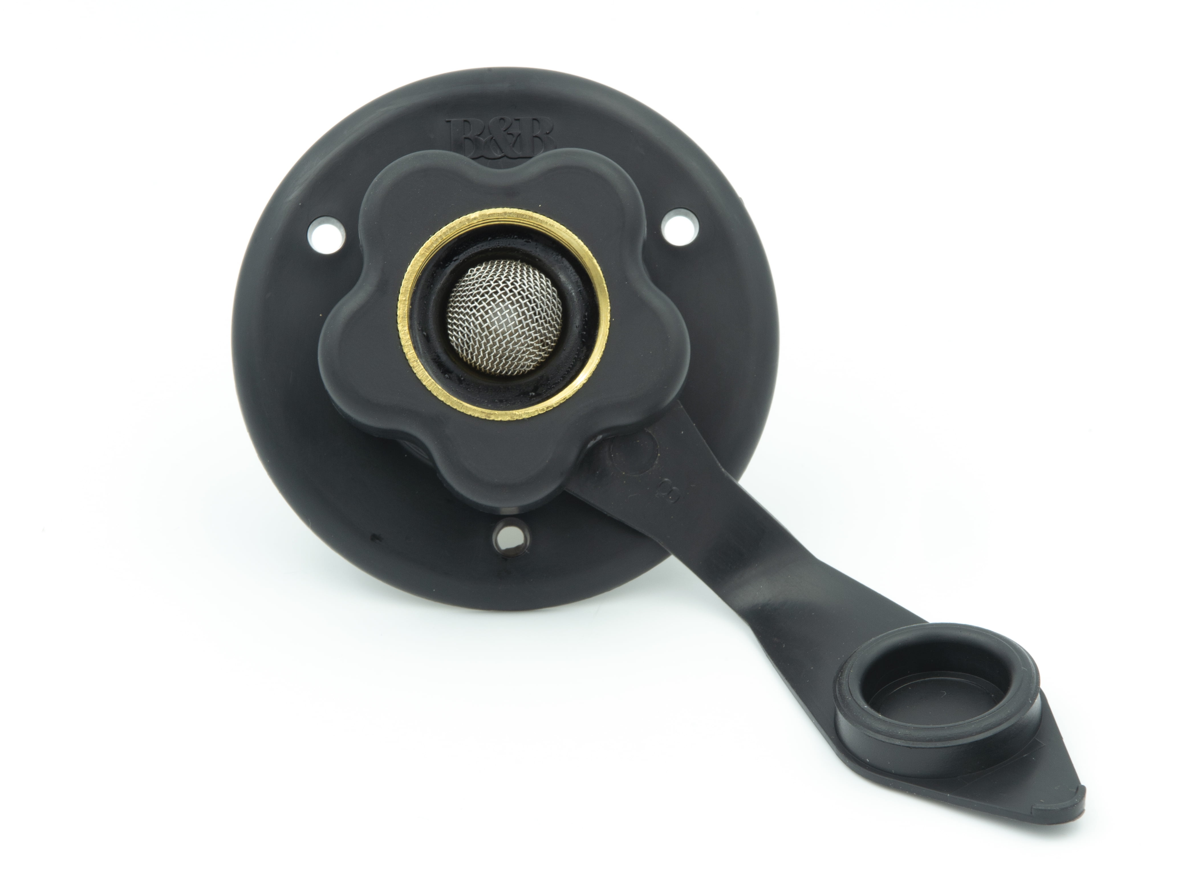 B&B Molders RV Camper City Water Inlet Flange with Brass Check Valve Black Thetford PN 94215
