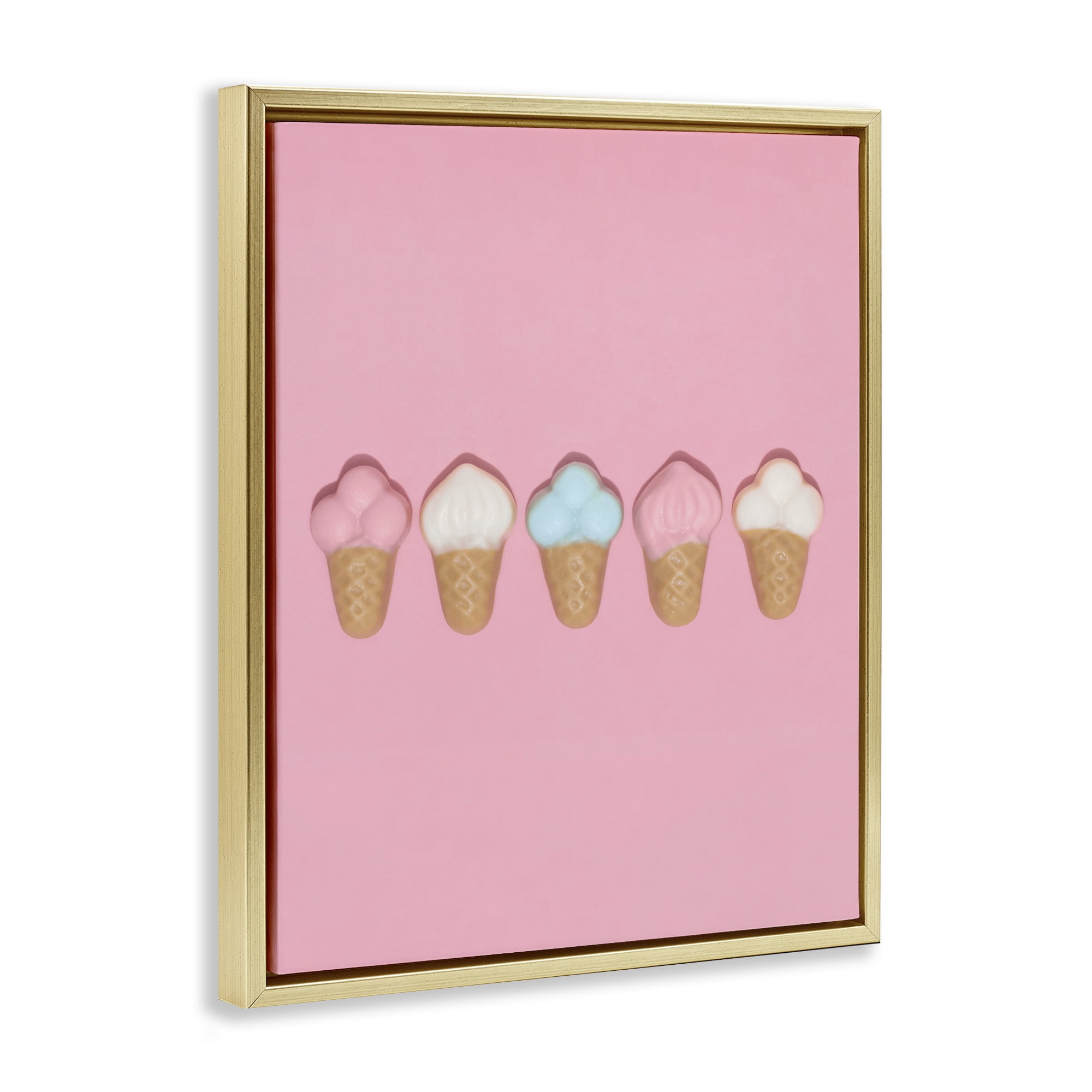 Stupell Industries Pink Ice Cream Candy Gold Framed Floater Canvas Wall Art, design by LISH Creative