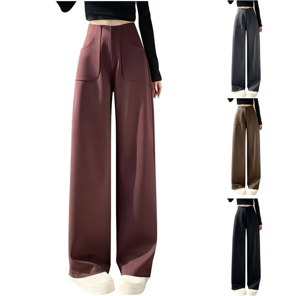 Ashirexll Women's Pants, Womens Casual Pants, Ladies' Fashion Straight and Wide Leg Pants Summer Solid Color Mid Waist Casual Pants