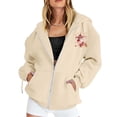 thumbnail image 7 of Christmas Sweatshirts for Women Women'S Christmas Printed Zipper Long Sleeved Pocket Drawstring Casual Fleece Hooded Hoody Women Hoodies Beige L, 7 of 7