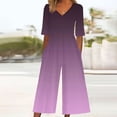 thumbnail image 2 of Edvintorg Summer Rompers for Women 2025 Vintage Gradient Printing Short Sleeve V Neck Back Zipper Wide Leg Jumpsuit with Pocket Casual Loose Overalls for Women, 2 of 5