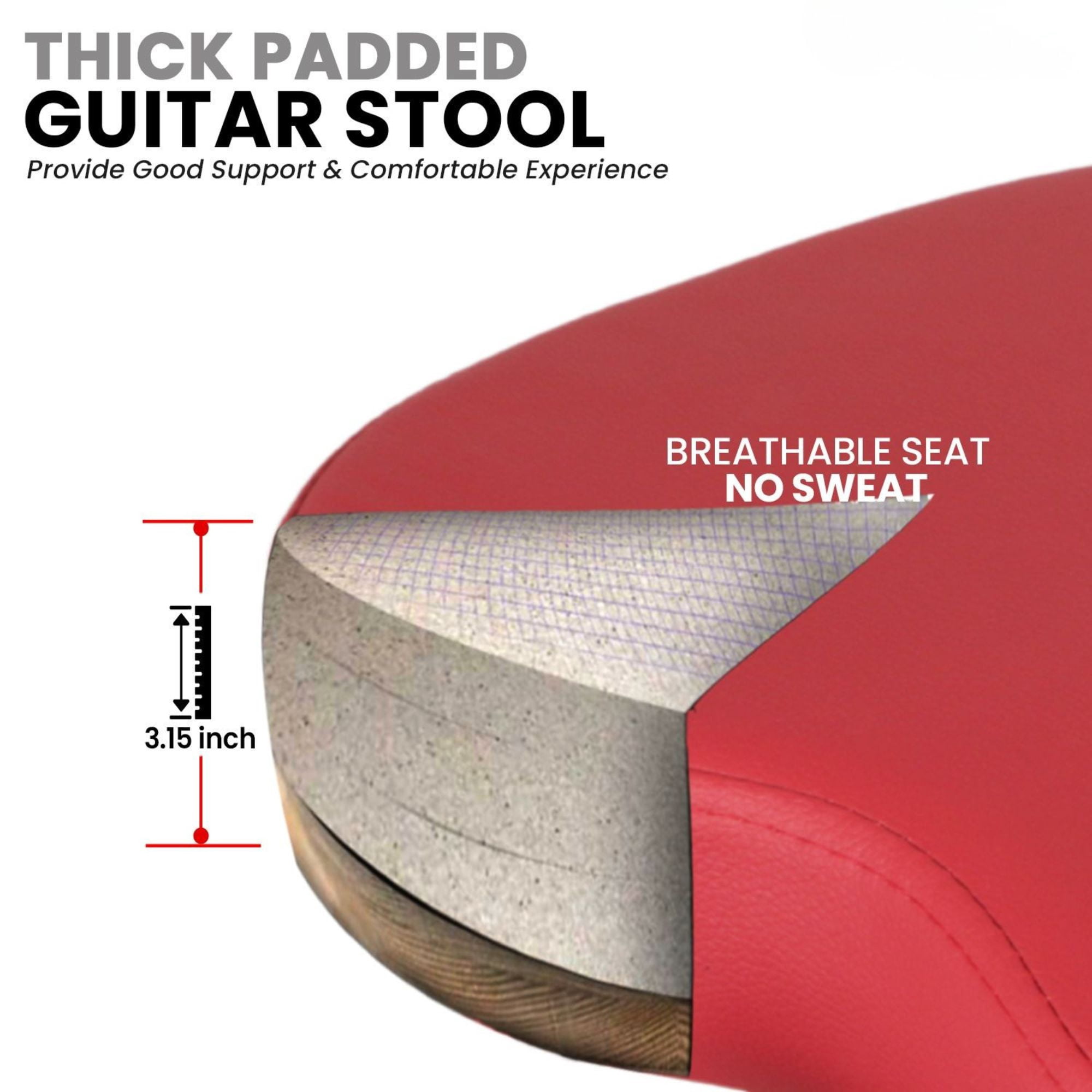 Padded Guitar Stool with Backrest, Built-in Stand & Footrest - Red