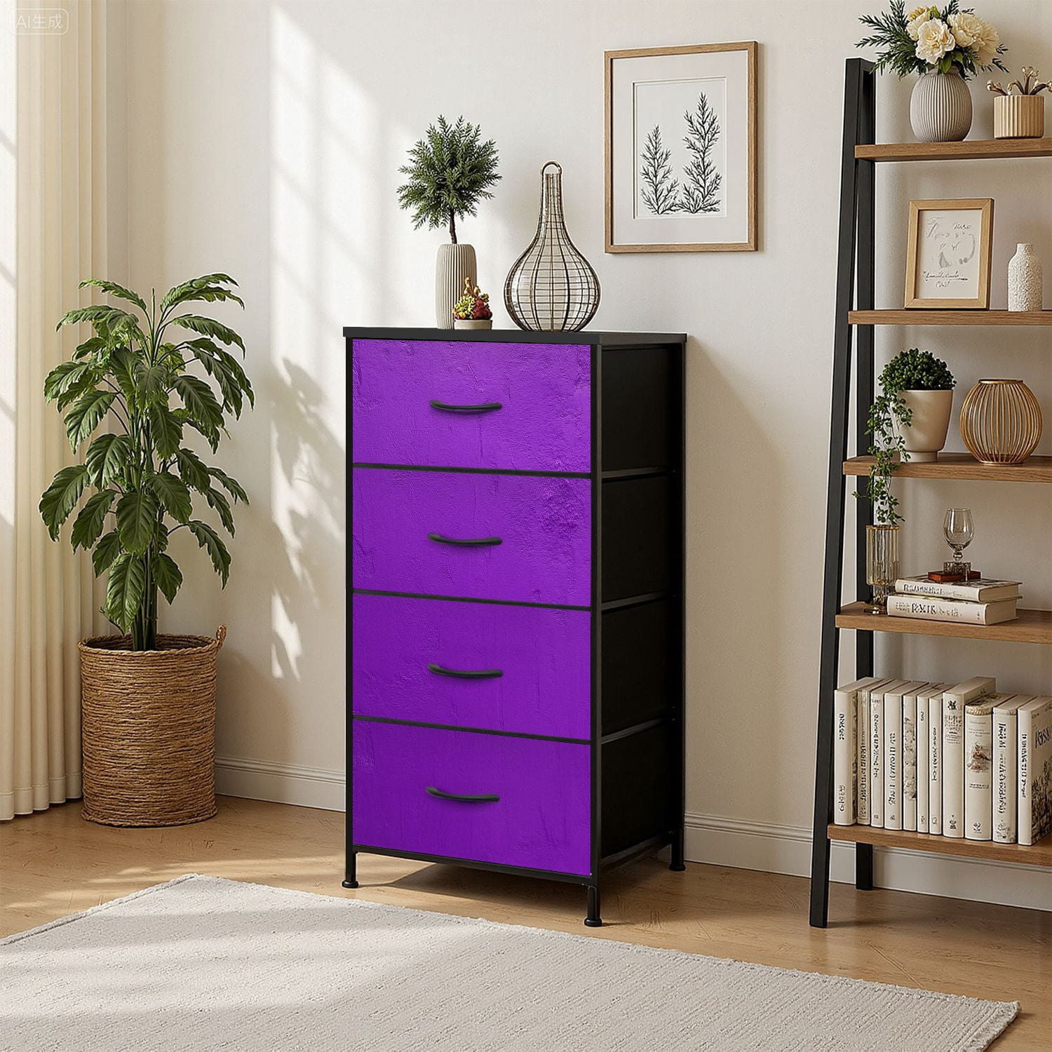 Kanworse 4 Drawer Fabric Dresser for Bedroom Abstract textured light purple Chests of Drawers for Closet Organizers Storage
