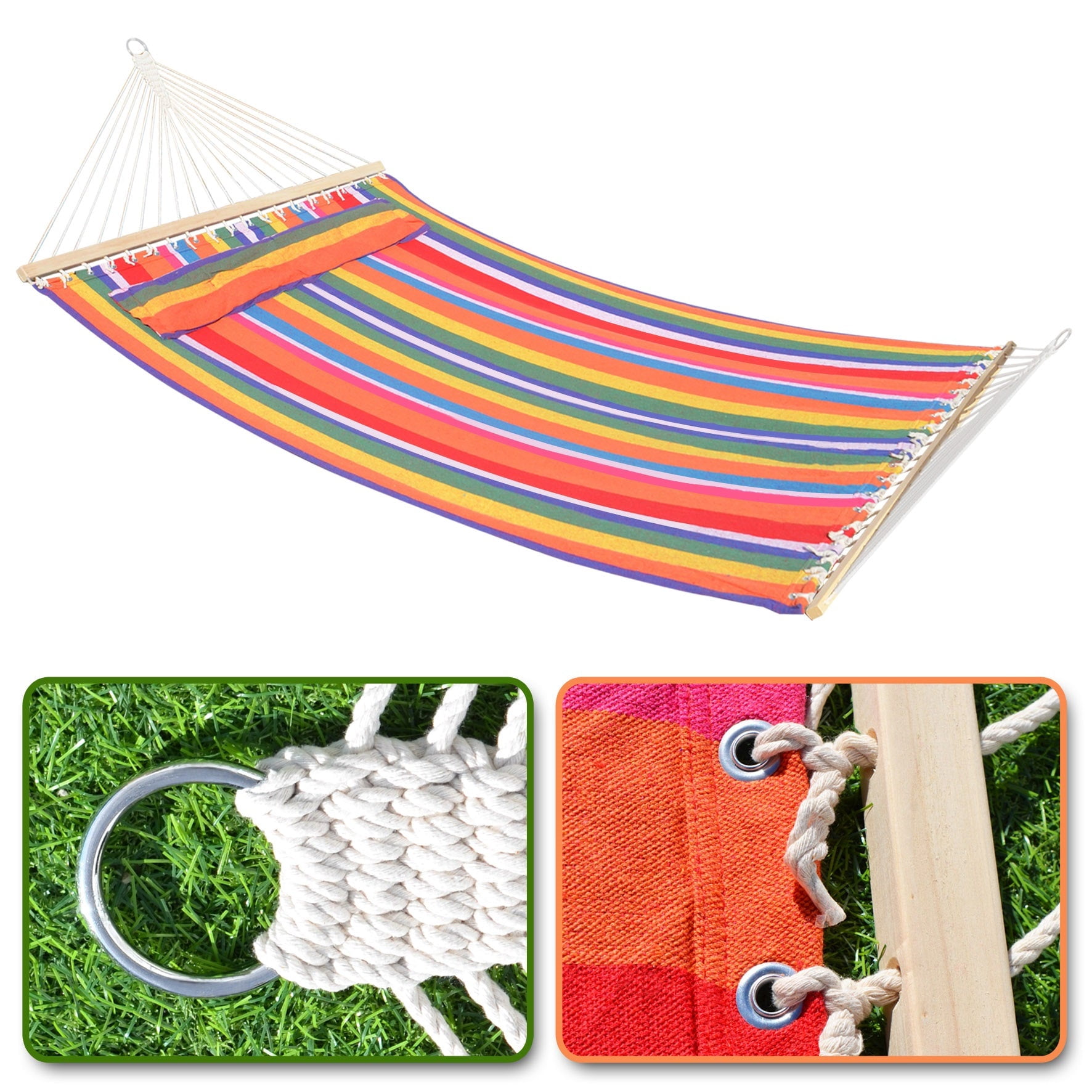 SUNRISEUMBRELLA 79''x55'' Quilted Hammocks for Outside Hammock for Outdoor Garden Balcony, Quilted Fabric Hammock with Pillow Heavy Duty Double Hammock with Spreader Bar, 330 Pound Capacity