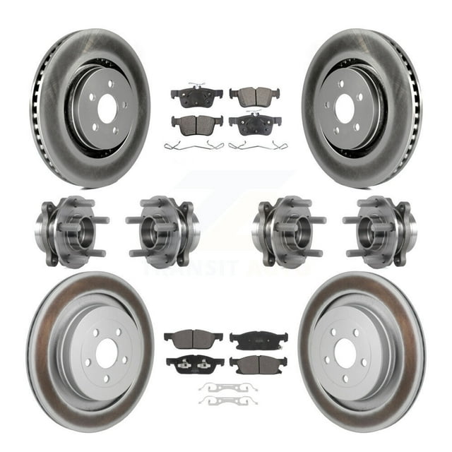 Transit Auto Front Rear Hub Bearings Assembly Coated Disc Brake Rotors and Semi-Metallic Pads Kit (10Pc) for Car 2019-2023 Lincoln Nautilus AWD with Vented - Left Right Side KBB-130185
