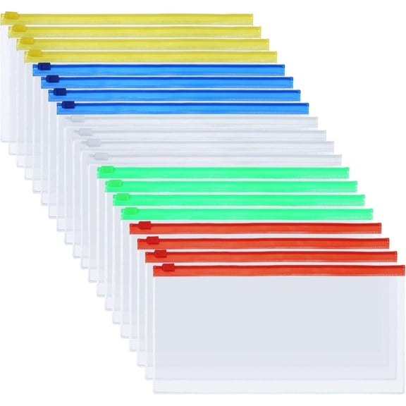 20 Pieces Plastic Transparent Poly Zipper Envelope File Folders Zipper Letter Bags, 5 Colors, 9 x 4.7 inches