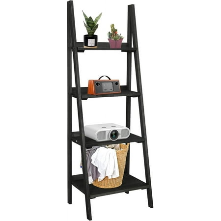 

ECOMEX Ladder Shelf Bookcase 4-Tier Leaning Ladder Bookshelf Multifunction Standing Organizer Shelf for Living Room Home Office and Kitchen (Dark Roasting Finish)