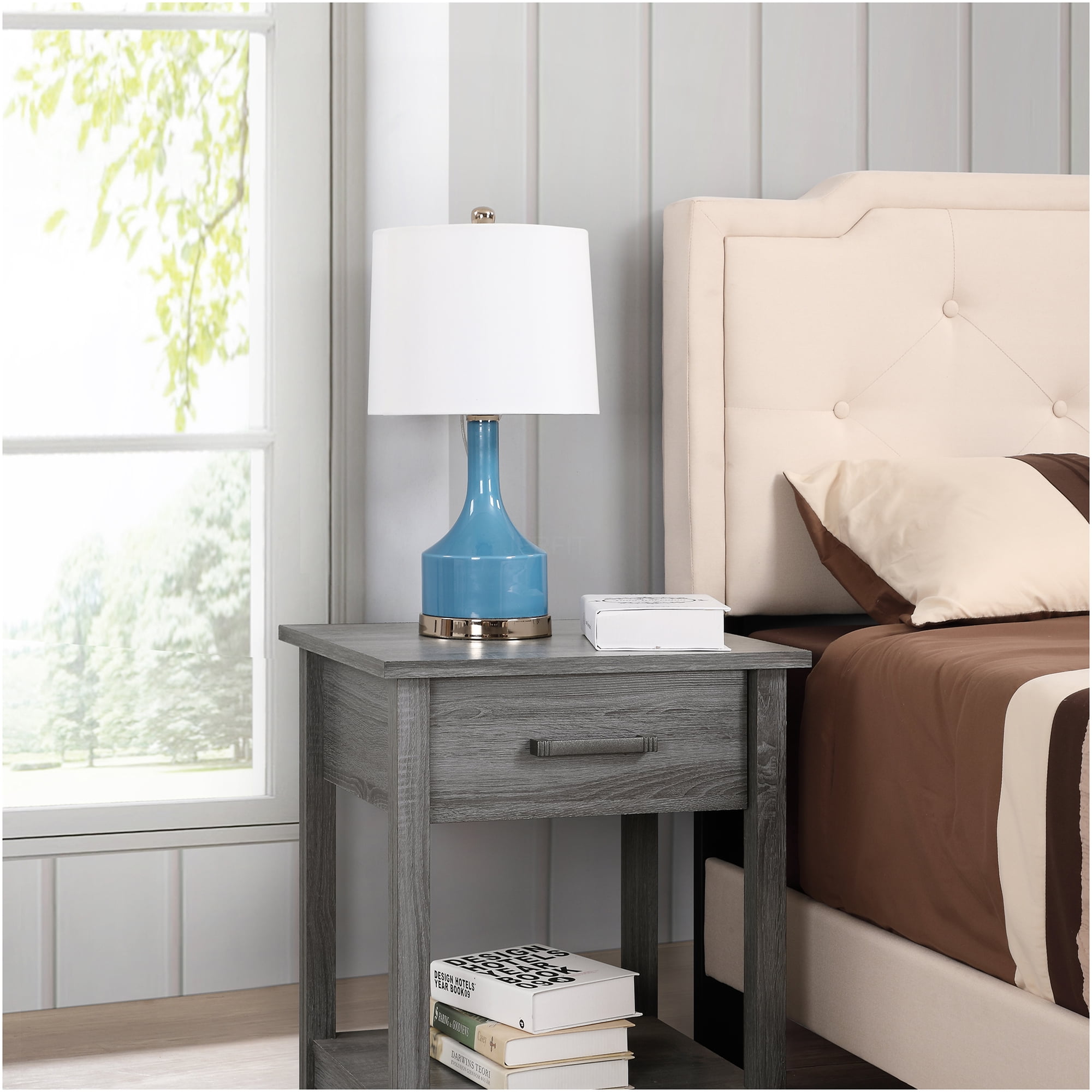 JERFIT Modern Nightstand with Drawer Gray Bedside Table Particle Board Compact End Table for Small Space Bedroom